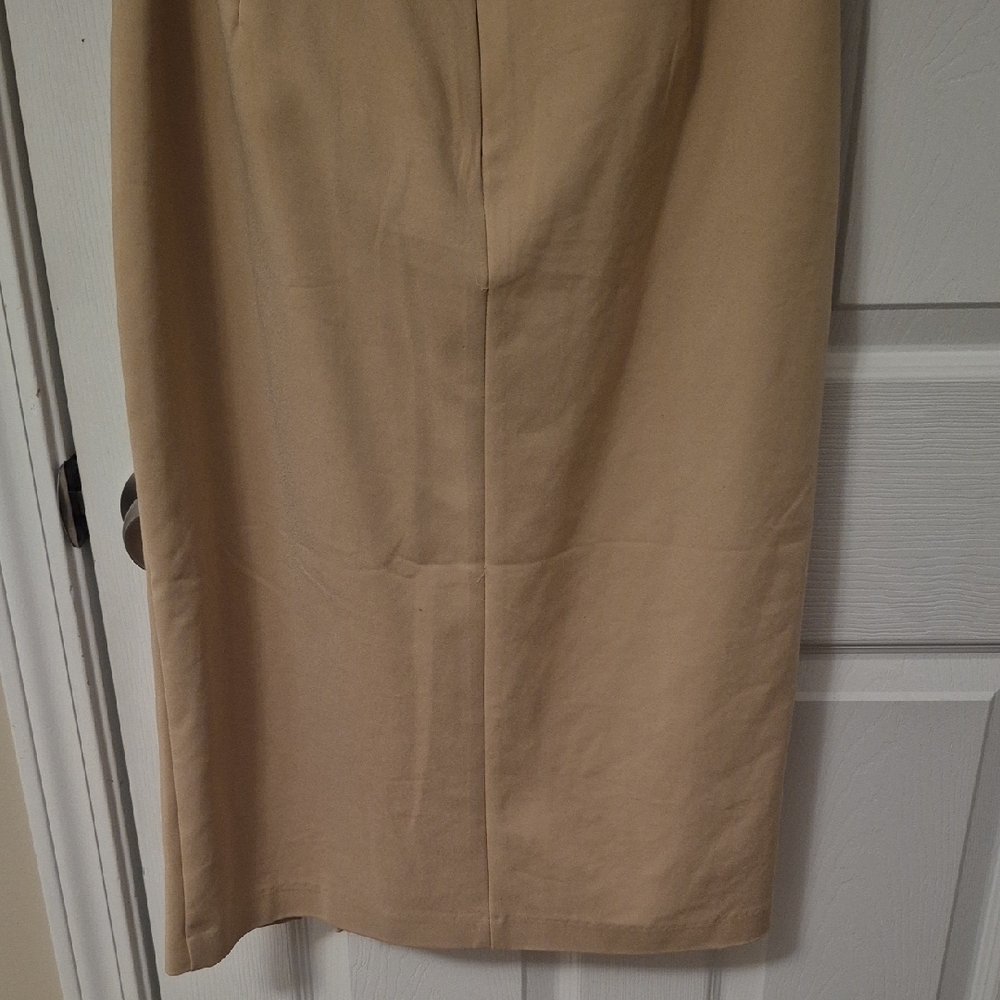 New York & Company Tan Off the Shoulder Ruffle Sleeve Trench-Style Midi Dress - Picture 6 of 8